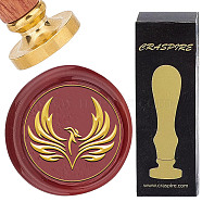 Wax Seal Stamp Set, Golden Tone Sealing Wax Stamp Solid Brass Head, with Retro Wood Handle, for Envelopes Invitations, Gift Card, Phenix, 83x22mm, Stamps: 30x14.5mm(AJEW-WH0517-013)