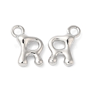 Brass Charms, Real Platinum Plated, Letter R, 14x10x3mm, hole: 2.5mm(KK-P234-13P-R)