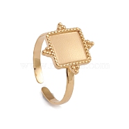 304 Stainless Steel Open Cuff Finger Ring Cabochon Settings, Square, Real 14K Gold Plated, Inner Diameter: 17.6mm, Tray: 8x8mm(RJEW-G285-23G)