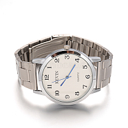 Men's Stainless Steel Wristwatch Quartz Watches, with Alloy Watch Head, White, 64x18~20mm; Watch Head: 48x42.5x9mm(WACH-F018-36B-01)