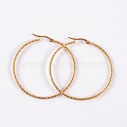304 Stainless Steel Hoop Earrings, Twisted Ring Shape, Golden, 12 Gauge, 47x46x2mm, Pin: 1mm(EJEW-P040-45)