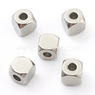304 Stainless Steel Beads, Cube, Faceted, Stainless Steel Color, 5x5x5mm, Hole: 2mm(STAS-H160-02F-P)