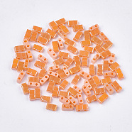 2-Hole Opaque Glass Seed Beads, Lustered, Rectangle, Orange, 4.5~5.5x2x2~2.5mm, Hole: 0.5~0.8mm(SEED-S023-27B-01)