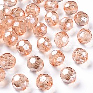 Transparent Acrylic Beads, Faceted, Football, Sandy Brown, 14x13.5mm, Hole: 2mm, about 330pcs/500g(MACR-S373-101-P10)