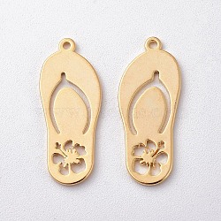 Brass Pendants, Slipper with Flower, Nickel Free, Real 18K Gold Plated, 23x9.5x1mm, Hole: 1mm(X-KK-S350-266)