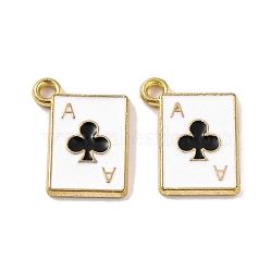 Rack Plating Alloy Charms, with Enamel, Cadmium Free & Nickel Free & Lead Free, Golden, Playing Card Charm, Ace of Clubs, Black, 14.5x11x1.5mm, Hole: 1.4~1.5mm(FIND-M020-05G-01)