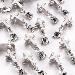 Alloy Enamel Dangle European Beads, Large Hole Beads, Cadmium Free & Lead Free, Platinum,Cross with Ghost, Black, 27mm, Hole: 4mm(PALLOY-N157-011-RS)