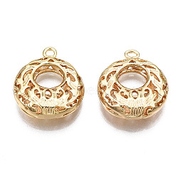 Brass Pendants, Hollow, Nickel Free, Flat Round, Real 18K Gold Plated, 20x17x6mm, Hole: 1.2mm(KK-S356-398-NF)