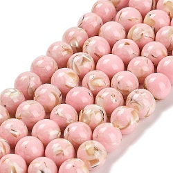 Assembled Synthetic Stone and Trochus Shell Beads Strands, Dyed, Round, Pink, 8~8.5mm, Hole: 1mm, about 49pcs/strand, 15.47''(39.3cm)(G-B128-08C-03)