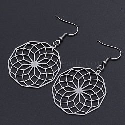 201 Stainless Steel Dangle Earrings, Seed of Life, Stainless Steel Color, 57mm; Pin: 0.6mm(STAS-S105-JN606-1)