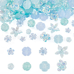 DIY Findings Kits, including Flower Acrylic Bead Caps & Beads, Light Blue, 11.5~25.5x11.5~28x3~7mm, Hole: 1.5~2.5mm, 120pcs/set(DIY-TA0014-27)
