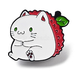 Litchi Theme Enamel Pins, Electrophoresis Black Plated Alloy Brooch, Cerise, Cat Shape, 25.5x30mm(JEWB-Q001-03EB-01)