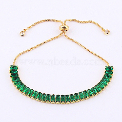 Tennis Bracelet, Golden Brass Link Chains Slider Bracelet for Women, Green, No Size(WG7012-5)