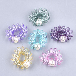 (Holiday Stock-Up Sale)Plastic Telephone Cord Elastic Hair Ties, Ponytail Holder, with ABS Plastic Imitation Pearl, Mixed Color, 7~15mm(OHAR-T006-11)