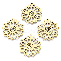 201 Stainless Steel Pendants, Flower, Real 18K Gold Plated, 26x25x1.5mm, Hole: 1.2mm(STAS-N098-047LG)