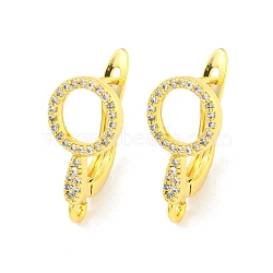 Brass Micro Pave Cubic Zirconia Hoop Earrings Finding, Round, Real 18K Gold Plated, 20x9mm, Hole: 1.2mm, Pin: 1mm(KK-K382-02G)