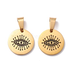 Ion Plating(IP) 304 Stainless Steel Enamel Pendants, Flat Round with Evil Eye Pattern, Golden, 22mm, Hole: 6mm(STAS-M292-04G)