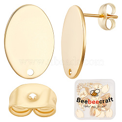 30Pcs 201 Stainless Steel Stud Earring Findings, with 304 Stainless Steel Pin and Ear Nuts, Oval, Real 24K Gold Plated, 17.5x12mm, Hole: 1mm, Pin: 0.7mm(STAS-BBC0001-72)