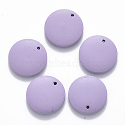 Painted Wood Pendants, Flat Round, Lilac, 20x4mm, Hole: 1.5mm(WOOD-Q040-018A-A04)