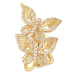 Brass Micro Pave Clear Cubic Zirconia Fold Over Clasps, Butterfly, Real 18K Gold Plated, 31mm(KK-G505-24B-G)