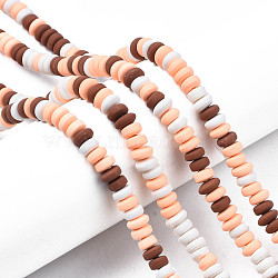 Handmade Polymer Clay Beads Strands, for DIY Jewelry Crafts Supplies, Flat Round, Saddle Brown, 6~7x3mm, Hole: 1.5mm, about 113~116pcs/strand, 15.55 inch~16.14 inch(39.5~41cm)(CLAY-N008-008S)