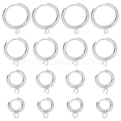 16Pcs 4 Sizes 201 Stainless Steel Huggie Hoop Earring Findings, with Horizontal Loop and 316 Surgical Stainless Steel Pin, Stainless Steel Color, 16~24x13.5~21x2.5mm, Hole: 2.5mm, Pin: 1mm, 4pcs/sizes(STAS-SC0004-67P)