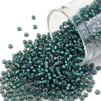 TOHO Round Seed Beads, Japanese Seed Beads, (270F) Matte Teal Lined Crystal, 11/0, 2.2mm, Hole: 0.8mm, about 135000pcs/pound
