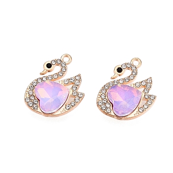 Alloy Glass Pendants, with Rhinestone, Cadmium Free & Lead Free, Swan Charms, Plum, 21.5x16.5x6mm, Hole: 1.6mm