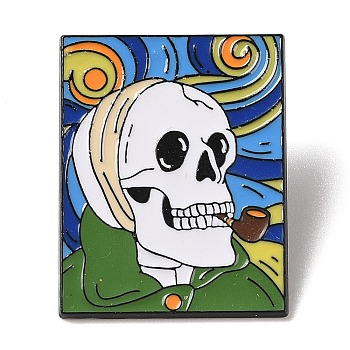 Black Alloy Brooches, Halloween Skeleton Enamel Pins, Sea Green, 33x26x1mm