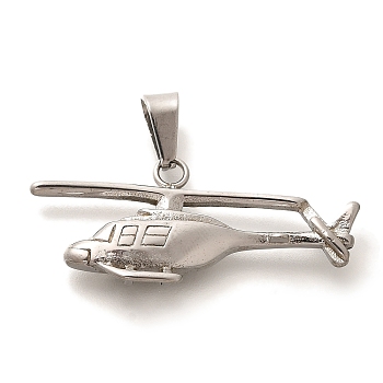 Anti-Tarnish 304 Stainless Steel Pendants, Airplane Charm, Stainless Steel Color, 15.5x35.5x5mm, Hole: 7x3.5mm