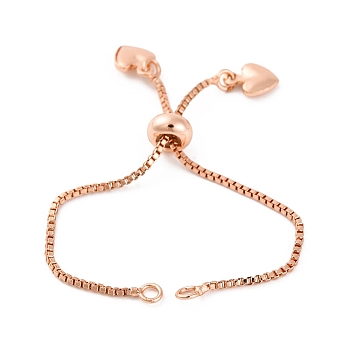 Brass Box Chain Bracelet Makings, Long-Lasting Plated, with Heart Charm, Rose Gold, 13x0.1cm