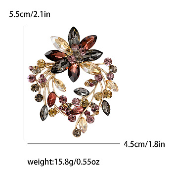 Alloy Brooches, Rhinestone Pin, Jewely for Women, Flower, Brown, 55x45mm