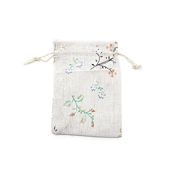 Diablement Fort Packing Pouches Drawstring Bags, Gift Bags, Rectangle with Floral Pattern, Linen, 13x9.5x0.3cm