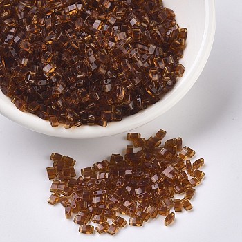 MIYUKI Half TILA Beads, Japanese Seed Beads, 2 Hole, (HTL134) Transparent Dark Topaz, 5x2.3x1.9mm, Hole: 0.8mm, about 1250pcs/50g