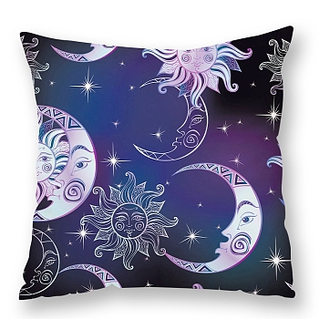Sun Moon Star Pattern Velvet Throw Pillow Covers, Cushion Cover, for Couch Sofa Bed Wiccan Lovers, Square, Dark Slate Blue, 450x450mm