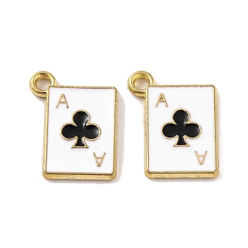 Rack Plating Alloy Charms, with Enamel, Cadmium Free & Nickel Free & Lead Free, Golden, Playing Card Charm, Ace of Clubs, Black, 14.5x11x1.5mm, Hole: 1.4~1.5mm