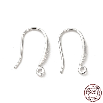 Rhodium Plated 925 Sterling Silver Earring Hooks, Ear Wire with Loops, Real Platinum Plated, 21 Gauge, 15.5x2mm, Hole: 1.2mm, Pin: 0.7mm