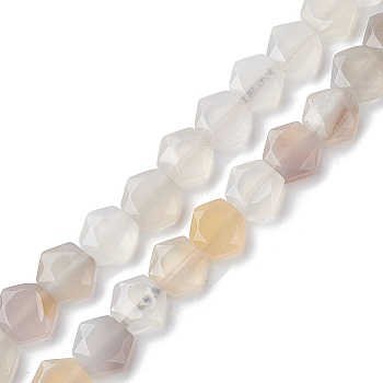 Natural White Agate Beads Strands, Faceted Hexagonal Cut, Hexagon, 8~8.5x9~9.5x4~4.5mm, Hole: 1mm, about 25pcs/strand, 8.11''(20.6cm)