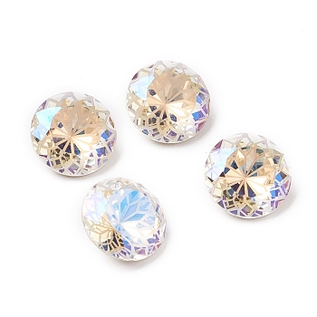 K9 Glass Rhinestone Pointed Back Cabochons, Random Color Back Plated, Faceted, Diamond, Flower Pattern, Moonlight, 14x7mm