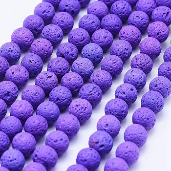 Natural Lava Rock Beads Strands, Dyed, Round, Purple, 8mm, Hole: 1mm, about 47~50pcs/strand, 15.3 inch(39cm)