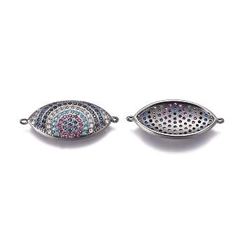 Brass Micro Pave Cubic Zirconia Links connectors, Eye, Colorful, Gunmetal, 13x29x3mm, Hole: 1.2mm
