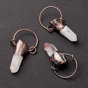 Natural Quartz Crystal Big Pendants, with Tin Findings, Lead & Nickel & Cadmium Free, Nuggets, Red Copper, 58.5x29x12.5mm
