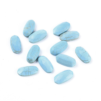 Natural Howlite Cabochons, Faceted, Oval, Dyed & Heated, 14x7x4mm