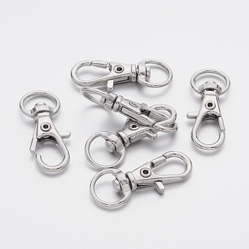 Alloy Swivel Lobster Claw Clasps, Swivel Snap Hook, Platinum Color, 30.5x11mm, Hole: 5x10mm