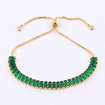Tennis Bracelet, Golden Brass Link Chains Slider Bracelet for Women, Green, No Size