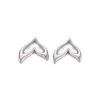 Brass Charms, Nickel Free, Whale Tail, Real Platinum Plated, 12.5x13x2mm, Hole: 1.2mm