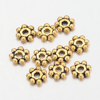 Tibetan Style Alloy Daisy Spacer Beads, Antique Golden, Lead Free & Cadmium Free & Nickel Free, 4x1.5mm, Hole: 1mm