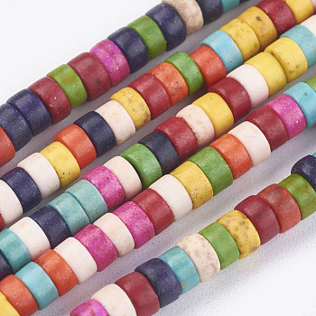 Synthetic Turquoise Beads Strands, Heishi Beads, Dyed, Flat Round/Disc, Mixed Color, 6x3mm, Hole: 1mm, about 135pcs/strand, 15.75 inch