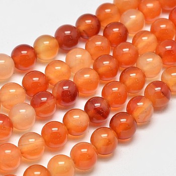 Round Natural Red Agate Bead Strands, Dyed & Heated, 8mm, Hole: 1.2mm, about 47pcs/strand, 14.9 inch