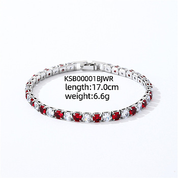 Brass Micro Pave Cubic Zirconia Slider Bracelets for Woman, Square, Red, Inner Diameter: 6-3/4 inch(17cm)